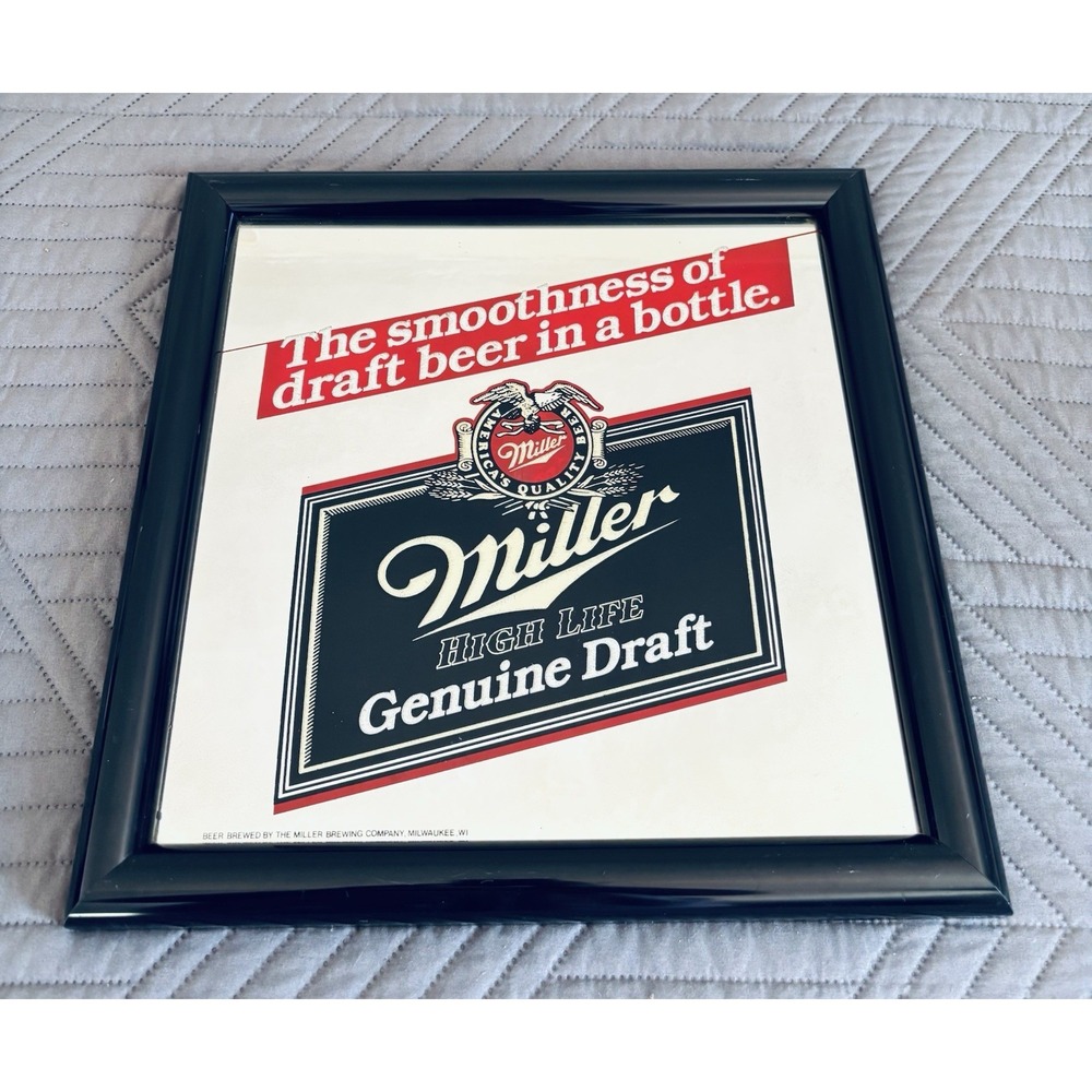 Vintage Miller High Life Genuine Draft Beer Advertising Bar Mirror Sign Man Cave
